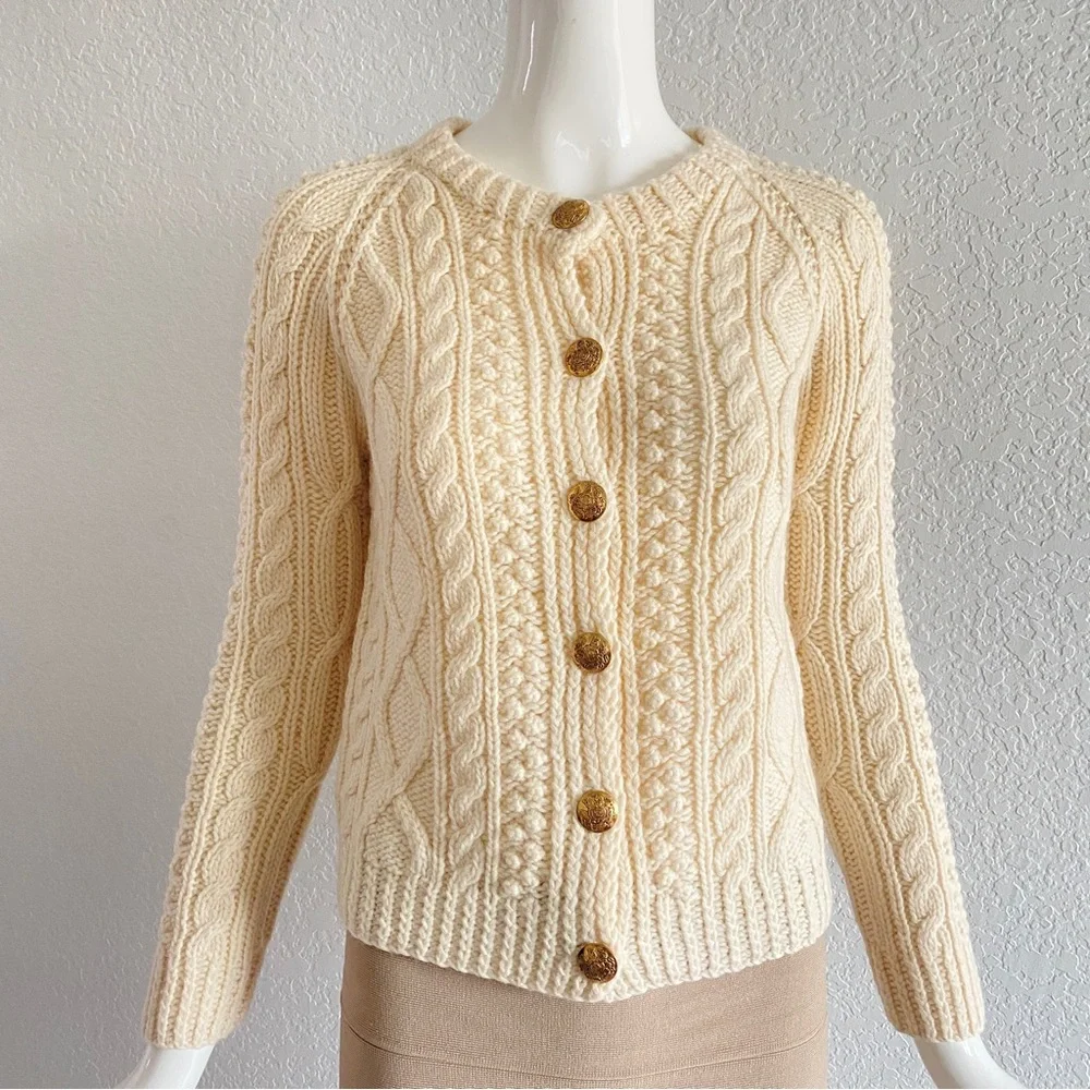 J.crew ivory hand knit button down Sweater